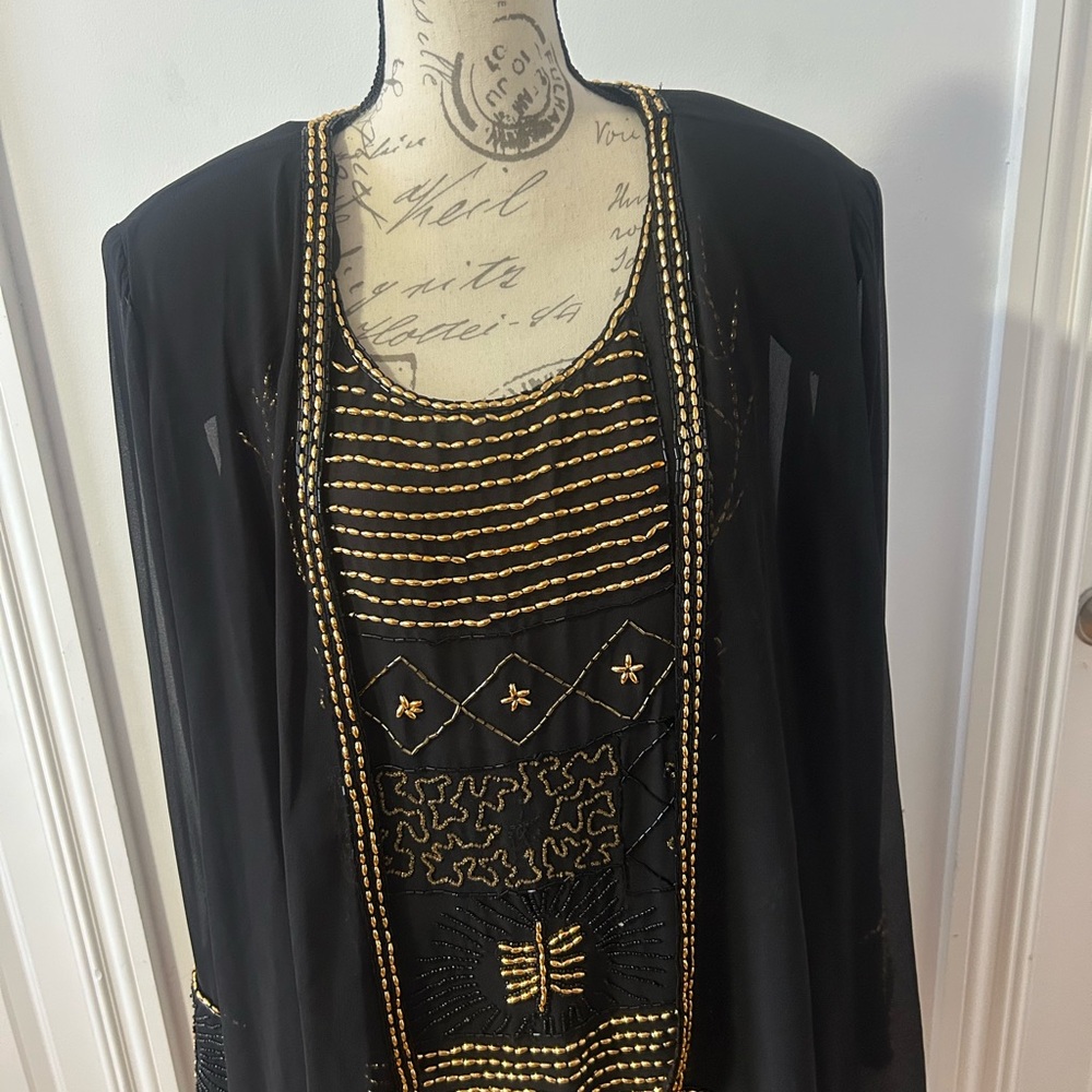 French Collizioni Black Dress with Gold Embroidery